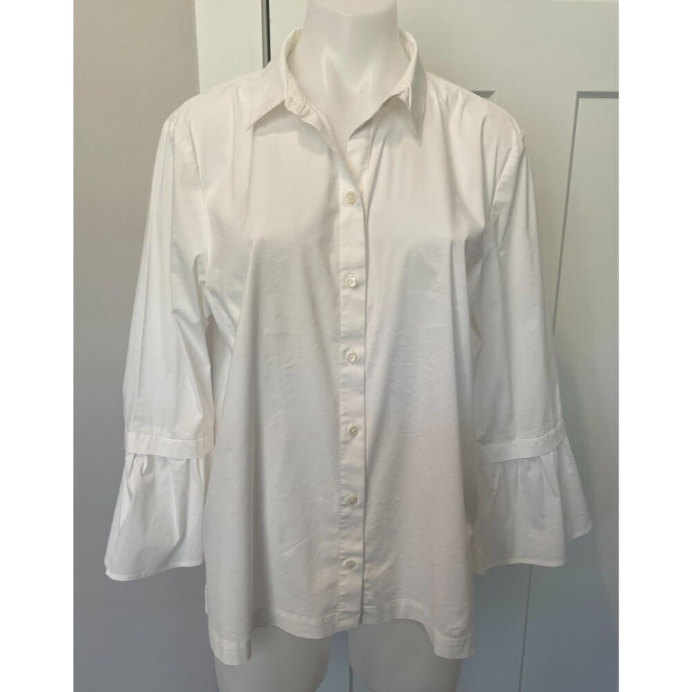 J JILL Womens Button TOP Long Flare Sleeve WHITE Size L
